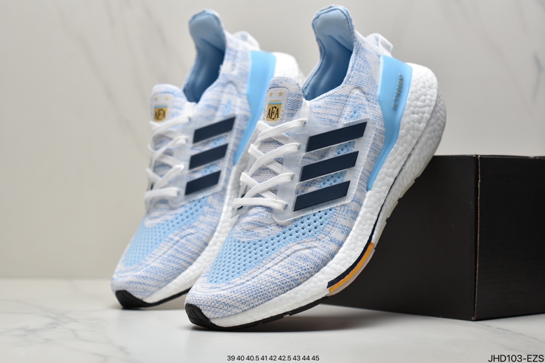 190 阿迪达斯Adidas Ultra Boost 2021”White Clear Blue”UB2021版袜套式针织鞋面休闲运动慢跑鞋GZ7120
