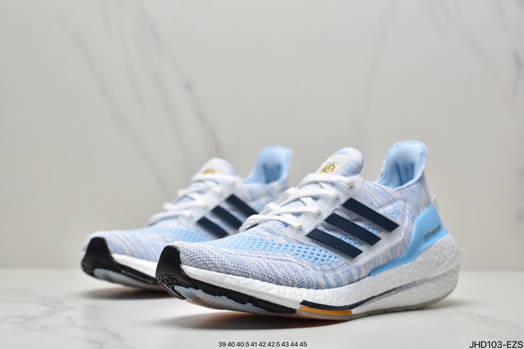 190 阿迪达斯Adidas Ultra Boost 2021”White Clear Blue”UB2021版袜套式针织鞋面休闲运动慢跑鞋GZ7120