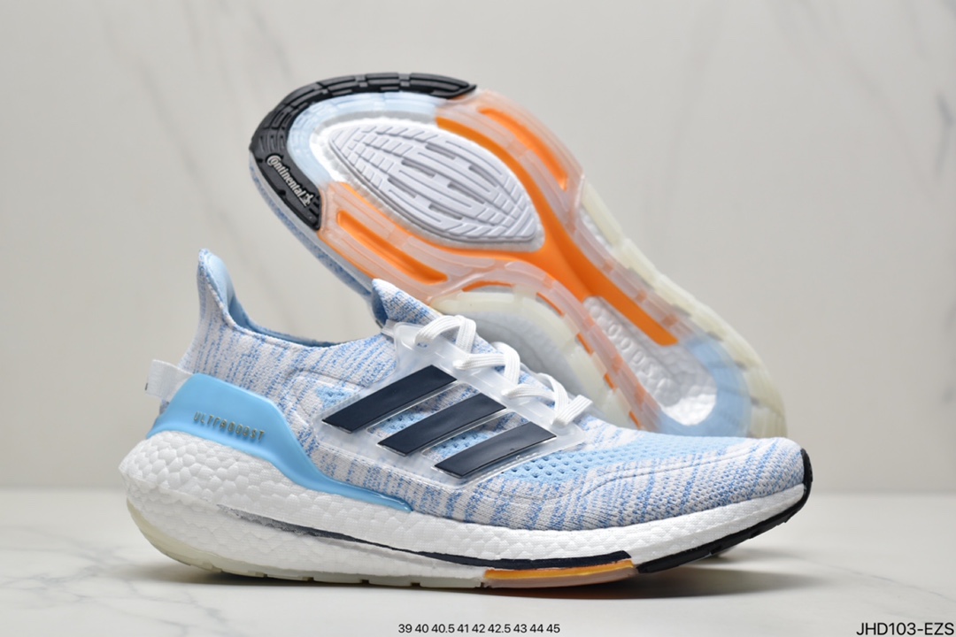 190 阿迪达斯Adidas Ultra Boost 2021”White Clear Blue”UB2021版袜套式针织鞋面休闲运动慢跑鞋GZ7120