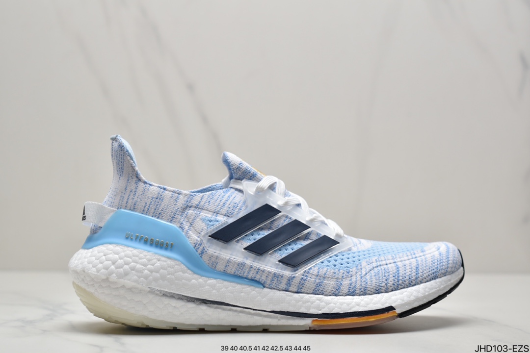 190 阿迪达斯Adidas Ultra Boost 2021”White Clear Blue”UB2021版袜套式针织鞋面休闲运动慢跑鞋GZ7120