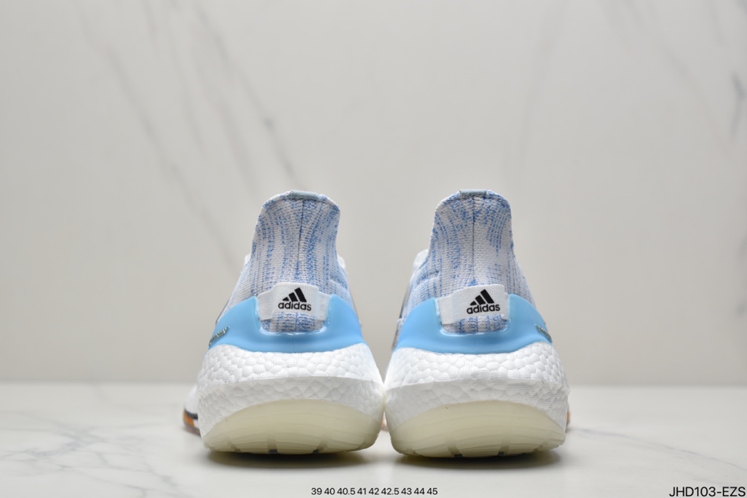 190 阿迪达斯Adidas Ultra Boost 2021”White Clear Blue”UB2021版袜套式针织鞋面休闲运动慢跑鞋GZ7120