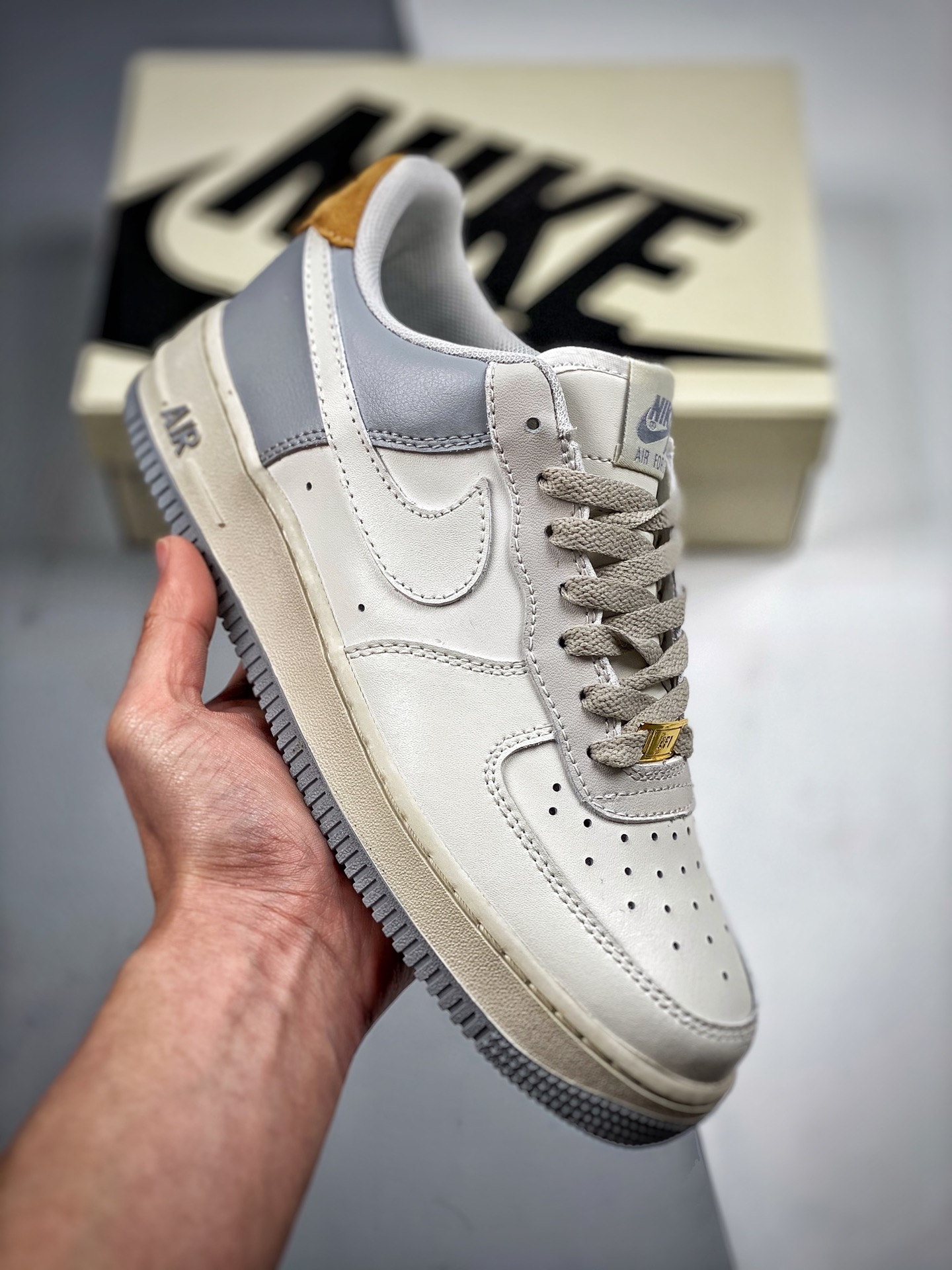 Air Force 1' 07 blanco, gris, azul y amarillo combinados, horma y plantilla originales, forma auténtica de Air Force, e…