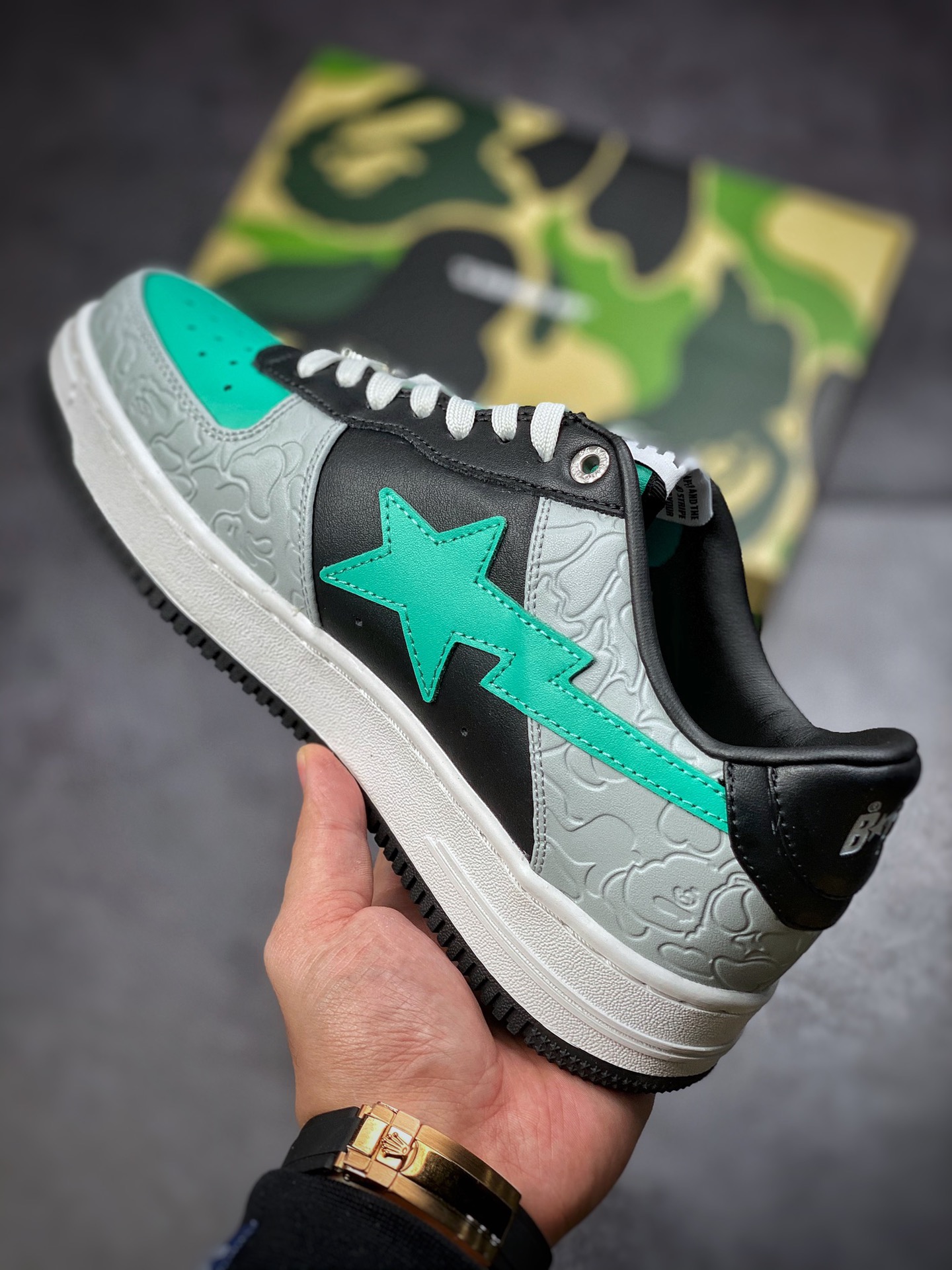 380  BAPE SK8 STA 猿人头联名板鞋/黑灰绿拼色 1H70191002