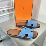 Hermes Shoes Sandals Slippers Men Cowhide Genuine Leather Summer Collection Beach
