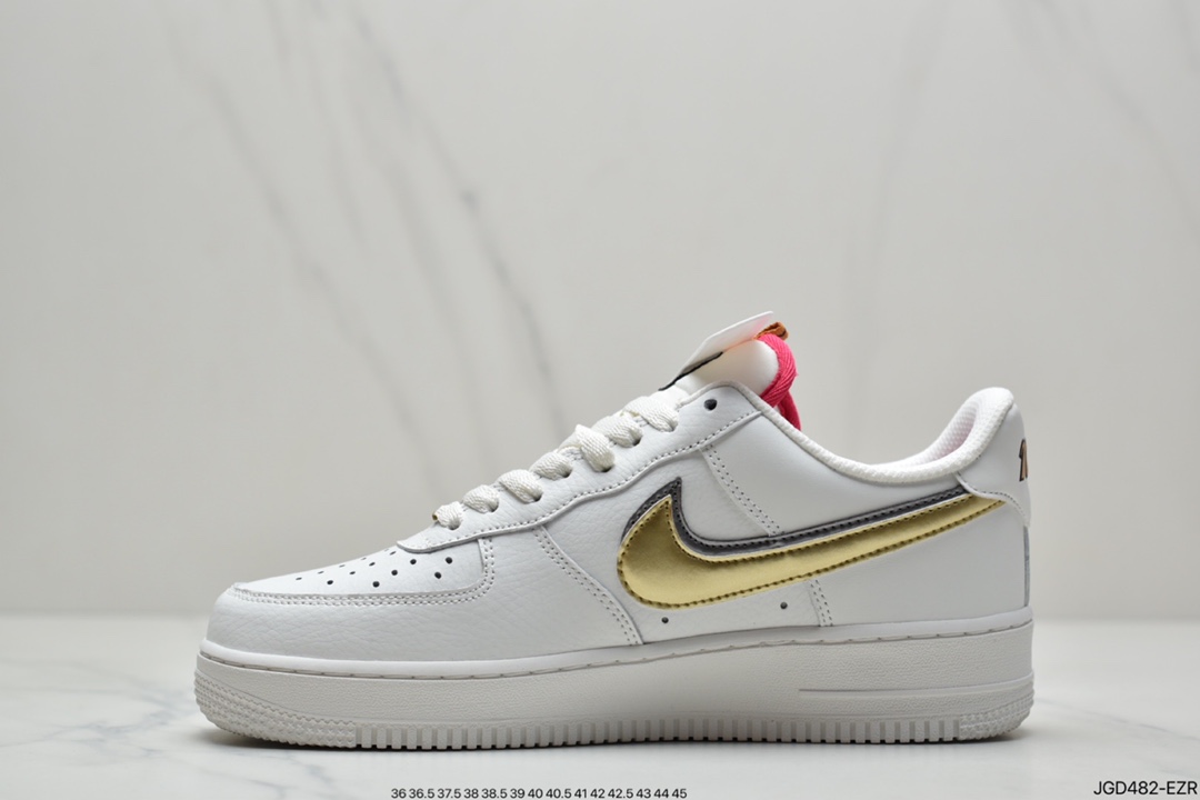 180 耐克Nike Air Force 1  “Double Swoosh” 灰金双钩 空军一号百搭运动板鞋DH9595-001