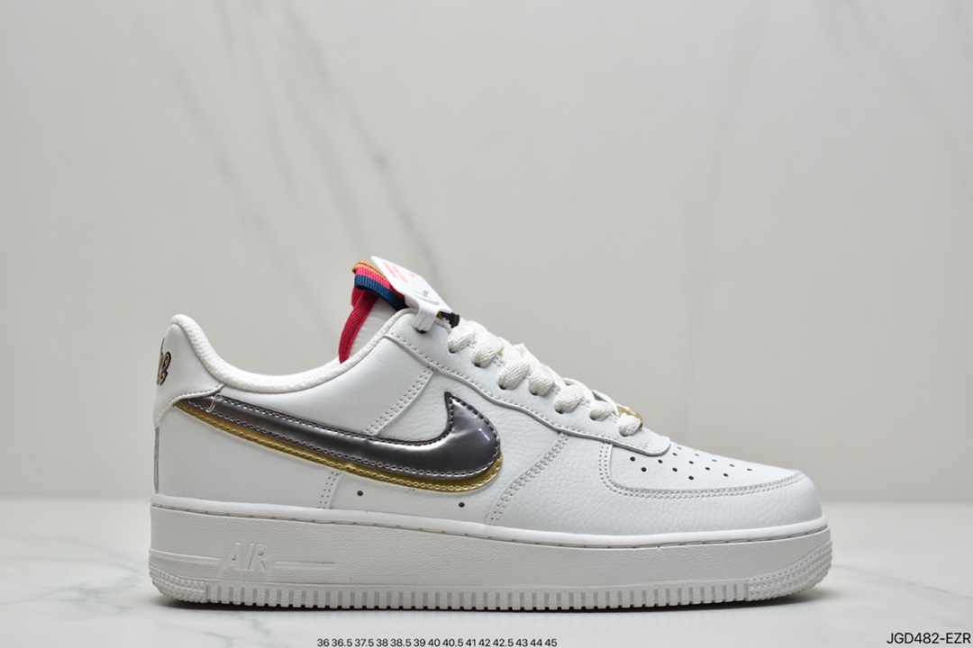 180 耐克Nike Air Force 1  “Double Swoosh” 灰金双钩 空军一号百搭运动板鞋DH9595-001