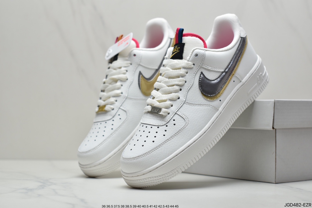 180 耐克Nike Air Force 1  “Double Swoosh” 灰金双钩 空军一号百搭运动板鞋DH9595-001