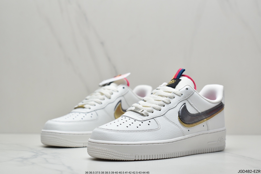180 耐克Nike Air Force 1  “Double Swoosh” 灰金双钩 空军一号百搭运动板鞋DH9595-001