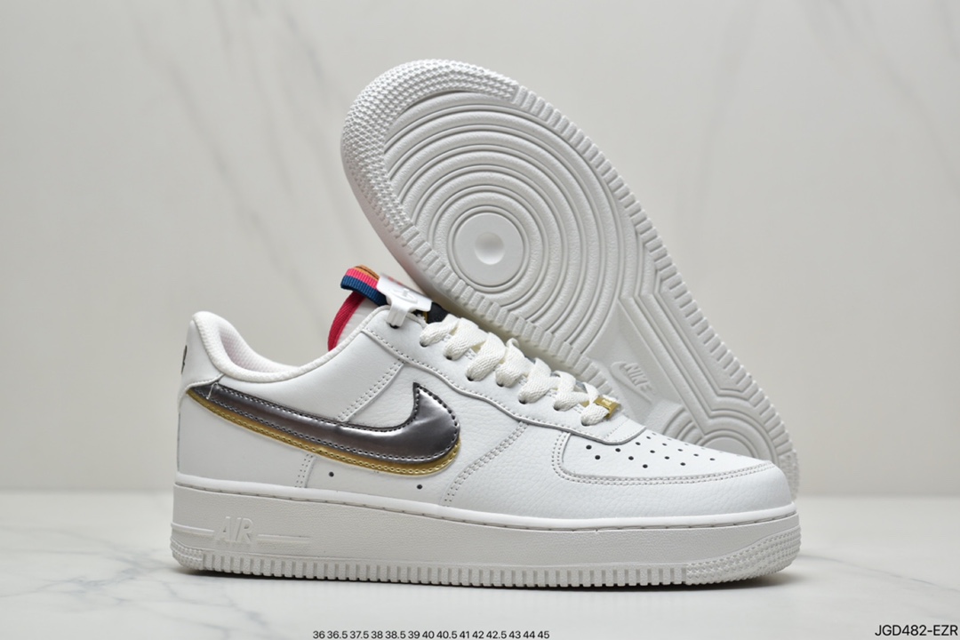 180 耐克Nike Air Force 1  “Double Swoosh” 灰金双钩 空军一号百搭运动板鞋DH9595-001