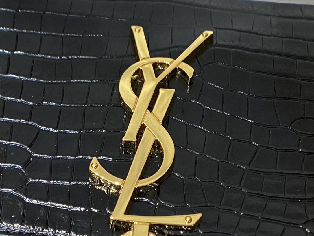 YSL 𝐊𝐚𝐭𝐞 20𝐜𝐦 鳄鱼纹流苏链条包 474366黑色/金扣