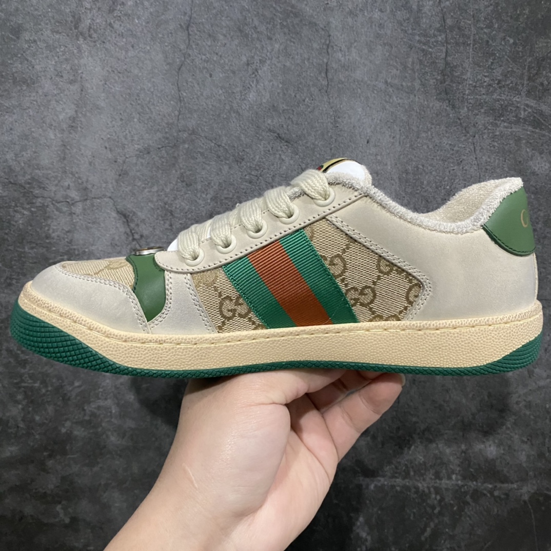 图片[2]-顶级代购版 Gucci做旧小脏鞋 ZP开发 原版开模 金属双G水晶圆柱形标 Gucci原版纹织带 真正水洗布标 鞋面擦色牛皮拼接经典双G布面料，皮面切口全油边封口工艺，原版毛巾布里细腻柔软更舒适透气，垫脚乳胶注塑一体，私模钢印，双色原版TPU大底(下层宽，上层窄) 配进口原版四边封干燥剂、原版18股鞋带，绿色盒子，与专柜配套包装一致 尺码：女34-40 男38-45-选品中心