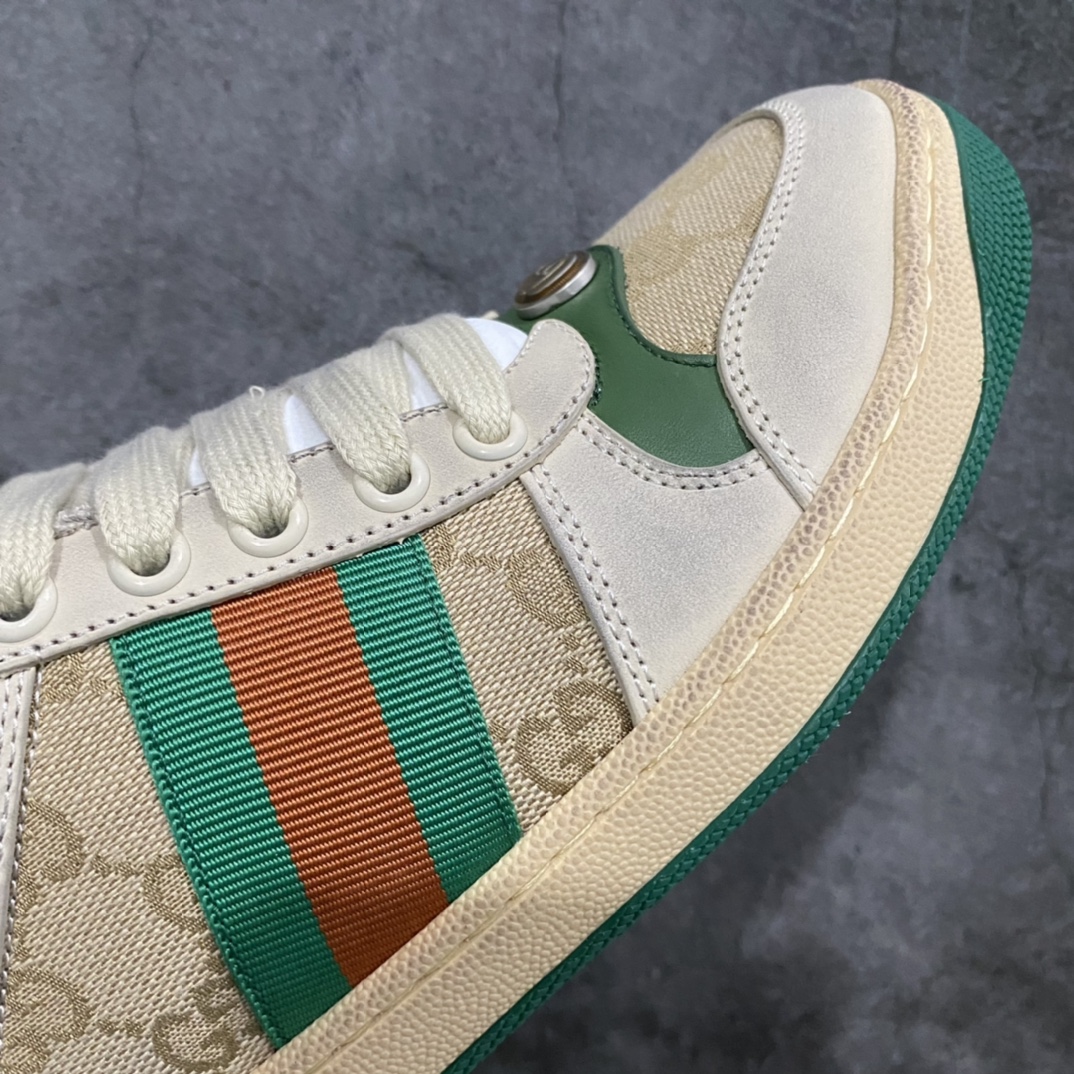 图片[6]-顶级代购版 Gucci做旧小脏鞋 ZP开发 原版开模 金属双G水晶圆柱形标 Gucci原版纹织带 真正水洗布标 鞋面擦色牛皮拼接经典双G布面料，皮面切口全油边封口工艺，原版毛巾布里细腻柔软更舒适透气，垫脚乳胶注塑一体，私模钢印，双色原版TPU大底(下层宽，上层窄) 配进口原版四边封干燥剂、原版18股鞋带，绿色盒子，与专柜配套包装一致 尺码：女34-40 男38-45-选品中心