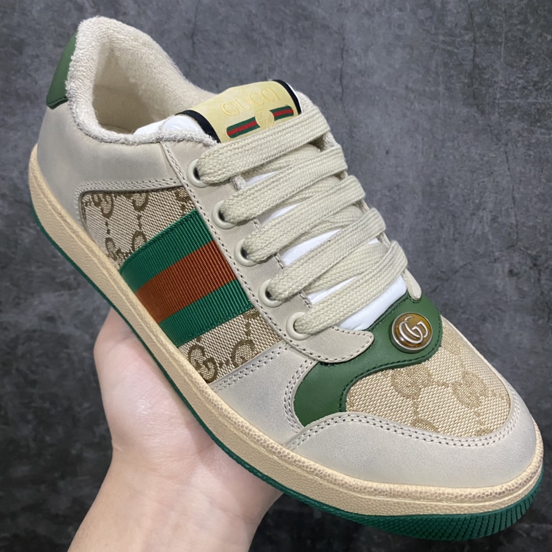 图片[3]-顶级代购版 Gucci做旧小脏鞋 ZP开发 原版开模 金属双G水晶圆柱形标 Gucci原版纹织带 真正水洗布标 鞋面擦色牛皮拼接经典双G布面料，皮面切口全油边封口工艺，原版毛巾布里细腻柔软更舒适透气，垫脚乳胶注塑一体，私模钢印，双色原版TPU大底(下层宽，上层窄) 配进口原版四边封干燥剂、原版18股鞋带，绿色盒子，与专柜配套包装一致 尺码：女34-40 男38-45-选品中心