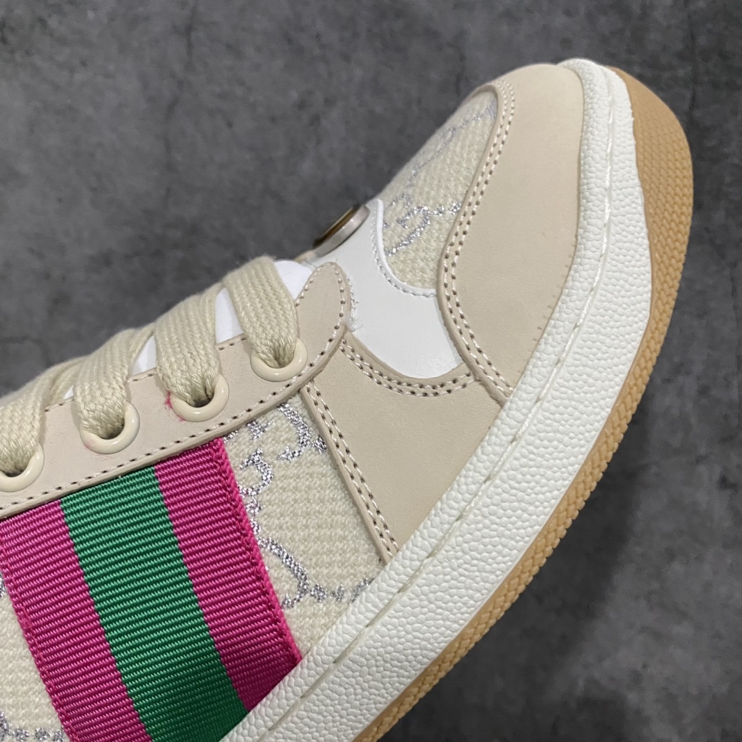 图片[6]-顶级代购版 Gucci做旧小脏鞋 ZP开发 原版开模 金属双G水晶圆柱形标 Gucci原版纹织带 真正水洗布标 鞋面擦色牛皮拼接经典双G布面料，皮面切口全油边封口工艺，原版毛巾布里细腻柔软更舒适透气，垫脚乳胶注塑一体，私模钢印，双色原版TPU大底(下层宽，上层窄) 配进口原版四边封干燥剂、原版18股鞋带，绿色盒子，与专柜配套包装一致 尺码：女34-40 男38-45-选品中心