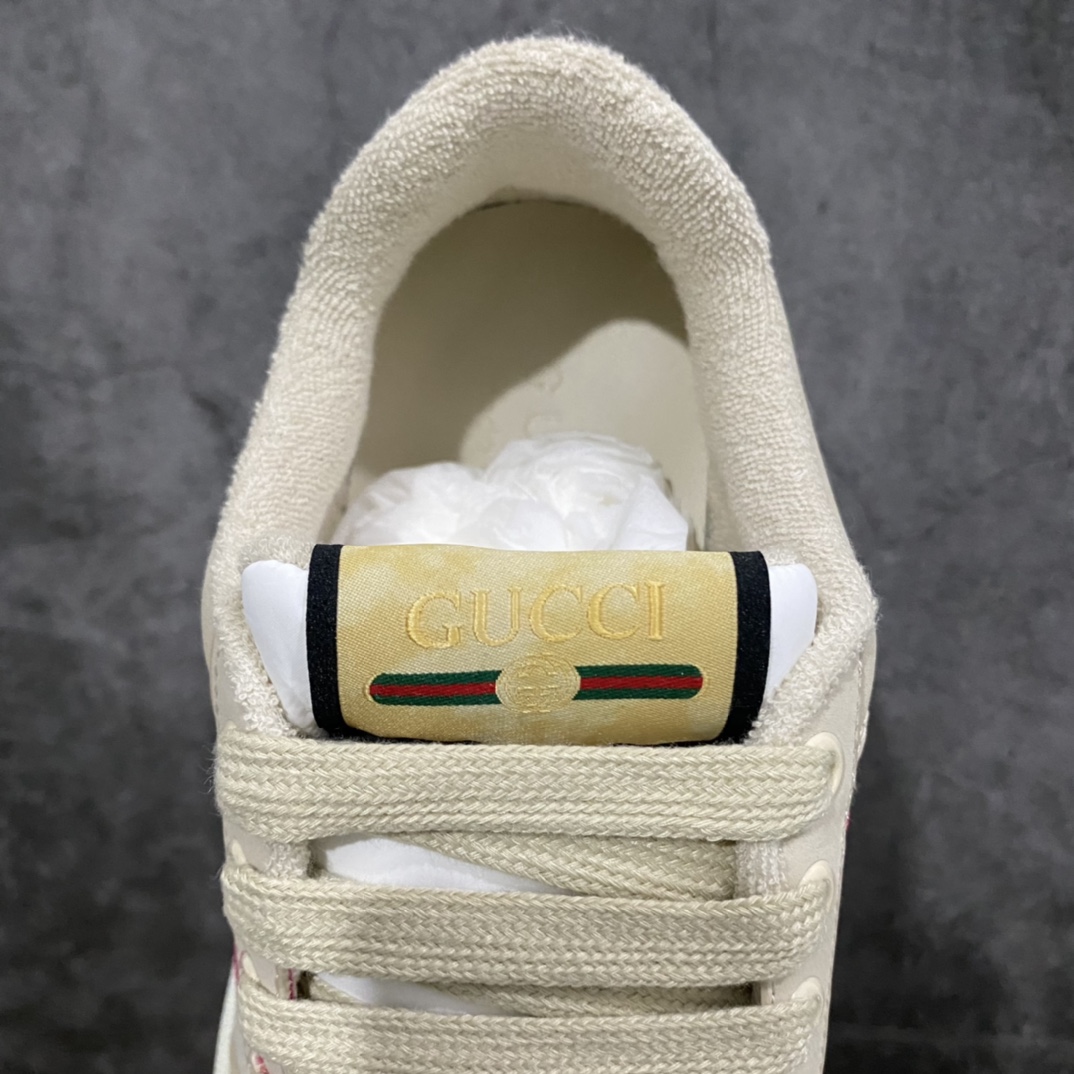 图片[8]-顶级代购版 Gucci做旧小脏鞋 ZP开发 原版开模 金属双G水晶圆柱形标 Gucci原版纹织带 真正水洗布标 鞋面擦色牛皮拼接经典双G布面料，皮面切口全油边封口工艺，原版毛巾布里细腻柔软更舒适透气，垫脚乳胶注塑一体，私模钢印，双色原版TPU大底(下层宽，上层窄) 配进口原版四边封干燥剂、原版18股鞋带，绿色盒子，与专柜配套包装一致 尺码：女34-40 男38-45-选品中心