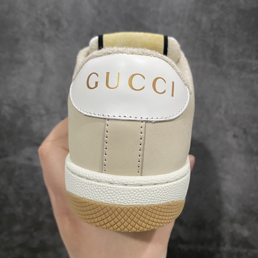 图片[4]-顶级代购版 Gucci做旧小脏鞋 ZP开发 原版开模 金属双G水晶圆柱形标 Gucci原版纹织带 真正水洗布标 鞋面擦色牛皮拼接经典双G布面料，皮面切口全油边封口工艺，原版毛巾布里细腻柔软更舒适透气，垫脚乳胶注塑一体，私模钢印，双色原版TPU大底(下层宽，上层窄) 配进口原版四边封干燥剂、原版18股鞋带，绿色盒子，与专柜配套包装一致 尺码：女34-40 男38-45-选品中心