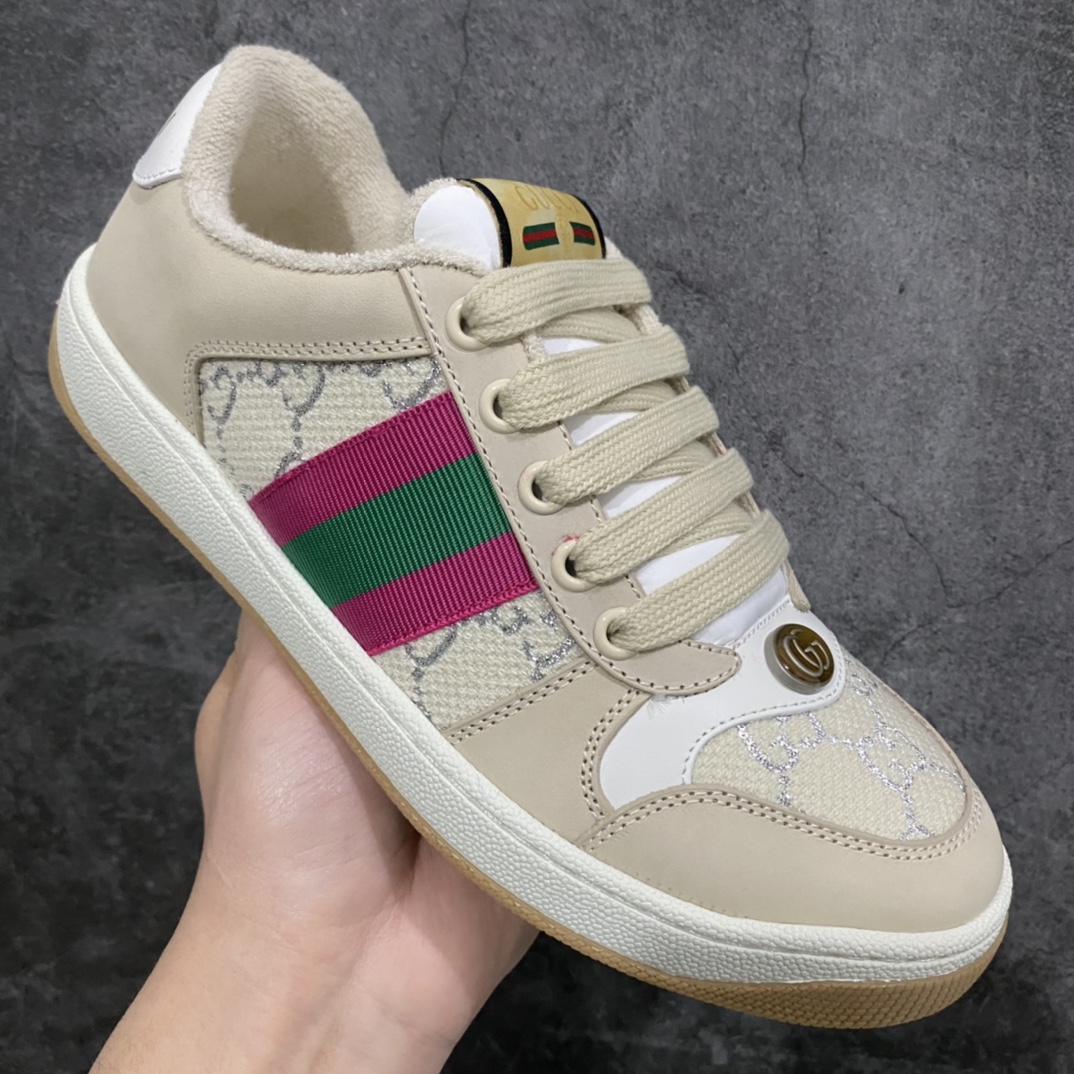 图片[3]-顶级代购版 Gucci做旧小脏鞋 ZP开发 原版开模 金属双G水晶圆柱形标 Gucci原版纹织带 真正水洗布标 鞋面擦色牛皮拼接经典双G布面料，皮面切口全油边封口工艺，原版毛巾布里细腻柔软更舒适透气，垫脚乳胶注塑一体，私模钢印，双色原版TPU大底(下层宽，上层窄) 配进口原版四边封干燥剂、原版18股鞋带，绿色盒子，与专柜配套包装一致 尺码：女34-40 男38-45-选品中心