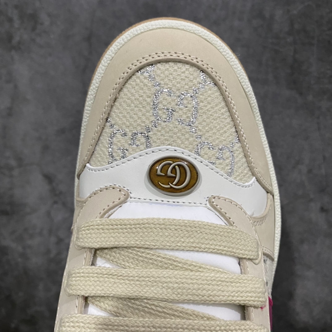 图片[5]-顶级代购版 Gucci做旧小脏鞋 ZP开发 原版开模 金属双G水晶圆柱形标 Gucci原版纹织带 真正水洗布标 鞋面擦色牛皮拼接经典双G布面料，皮面切口全油边封口工艺，原版毛巾布里细腻柔软更舒适透气，垫脚乳胶注塑一体，私模钢印，双色原版TPU大底(下层宽，上层窄) 配进口原版四边封干燥剂、原版18股鞋带，绿色盒子，与专柜配套包装一致 尺码：女34-40 男38-45-选品中心