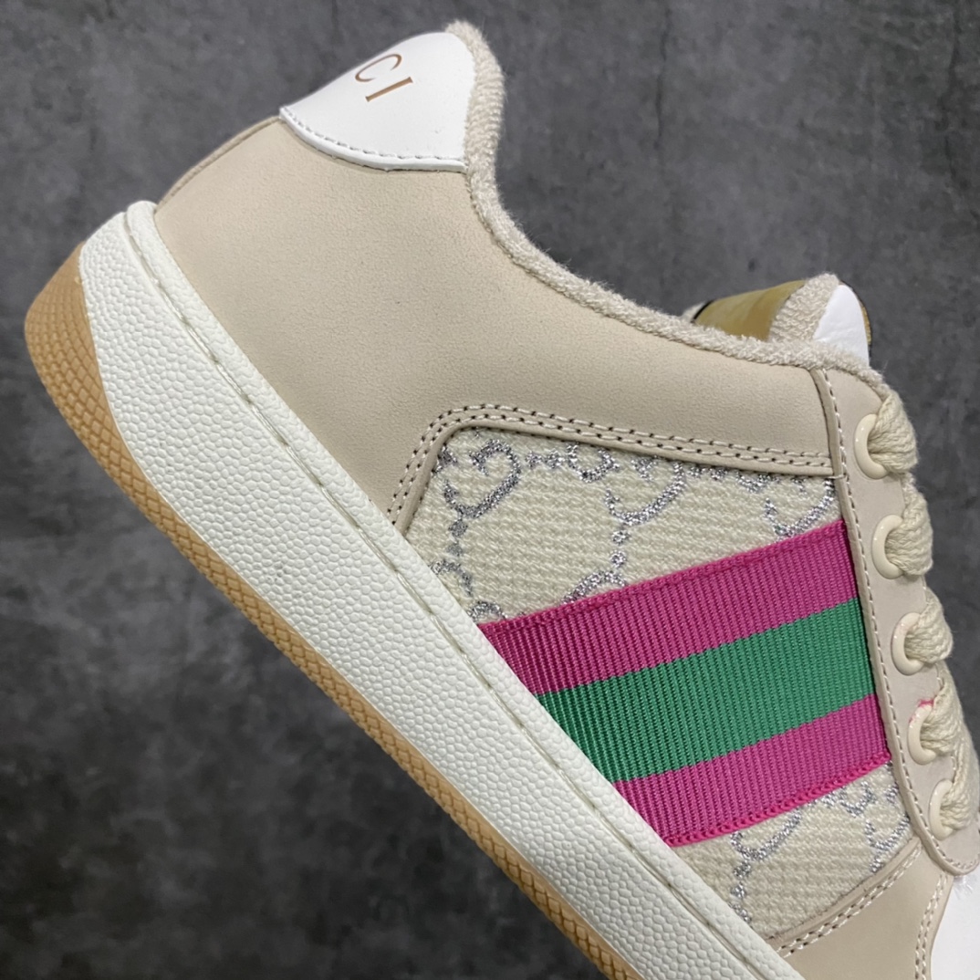 图片[7]-顶级代购版 Gucci做旧小脏鞋 ZP开发 原版开模 金属双G水晶圆柱形标 Gucci原版纹织带 真正水洗布标 鞋面擦色牛皮拼接经典双G布面料，皮面切口全油边封口工艺，原版毛巾布里细腻柔软更舒适透气，垫脚乳胶注塑一体，私模钢印，双色原版TPU大底(下层宽，上层窄) 配进口原版四边封干燥剂、原版18股鞋带，绿色盒子，与专柜配套包装一致 尺码：女34-40 男38-45-选品中心