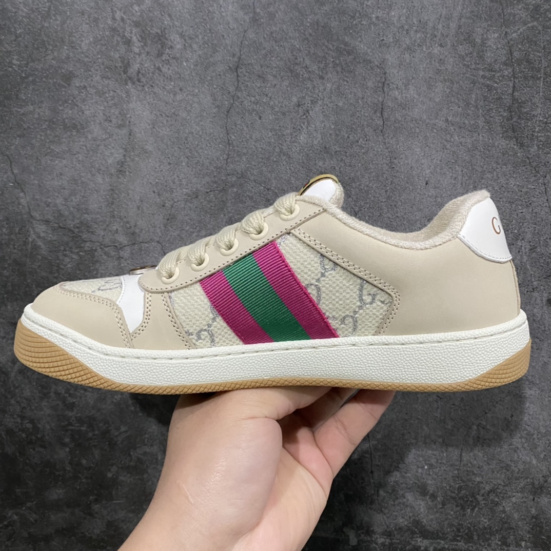 图片[2]-顶级代购版 Gucci做旧小脏鞋 ZP开发 原版开模 金属双G水晶圆柱形标 Gucci原版纹织带 真正水洗布标 鞋面擦色牛皮拼接经典双G布面料，皮面切口全油边封口工艺，原版毛巾布里细腻柔软更舒适透气，垫脚乳胶注塑一体，私模钢印，双色原版TPU大底(下层宽，上层窄) 配进口原版四边封干燥剂、原版18股鞋带，绿色盒子，与专柜配套包装一致 尺码：女34-40 男38-45-选品中心