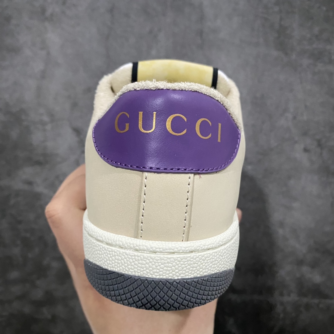 图片[4]-顶级代购版 Gucci做旧小脏鞋 ZP开发 原版开模 金属双G水晶圆柱形标 Gucci原版纹织带 真正水洗布标 鞋面擦色牛皮拼接经典双G布面料，皮面切口全油边封口工艺，原版毛巾布里细腻柔软更舒适透气，垫脚乳胶注塑一体，私模钢印，双色原版TPU大底(下层宽，上层窄) 配进口原版四边封干燥剂、原版18股鞋带，绿色盒子，与专柜配套包装一致 尺码：女34-40 男38-45-选品中心