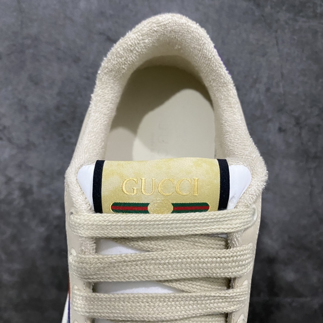 图片[6]-顶级代购版 Gucci做旧小脏鞋 ZP开发 原版开模 金属双G水晶圆柱形标 Gucci原版纹织带 真正水洗布标 鞋面擦色牛皮拼接经典双G布面料，皮面切口全油边封口工艺，原版毛巾布里细腻柔软更舒适透气，垫脚乳胶注塑一体，私模钢印，双色原版TPU大底(下层宽，上层窄) 配进口原版四边封干燥剂、原版18股鞋带，绿色盒子，与专柜配套包装一致 尺码：女34-40 男38-45-选品中心