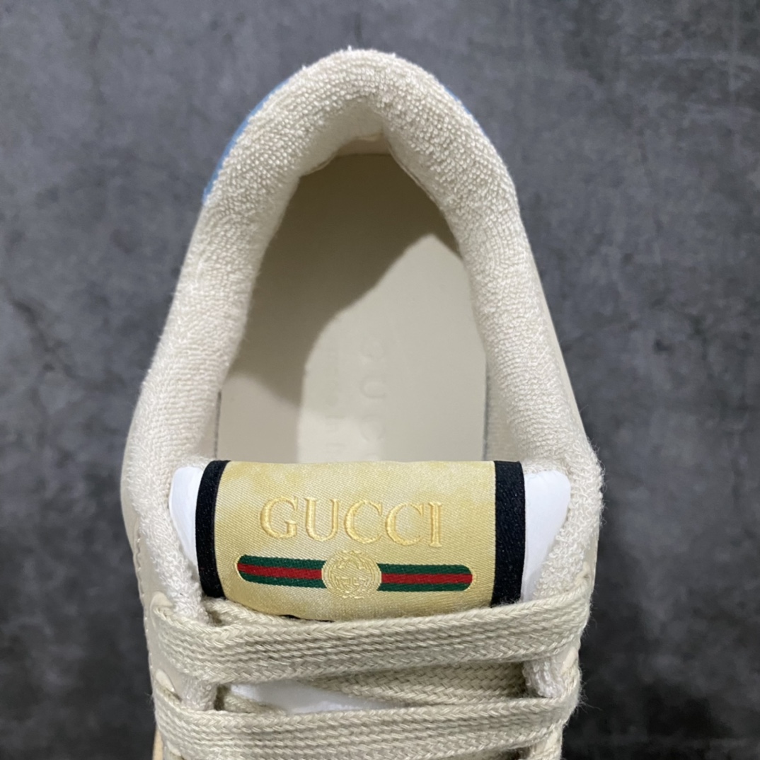 图片[6]-顶级代购版 Gucci做旧小脏鞋 ZP开发 原版开模 金属双G水晶圆柱形标 Gucci原版纹织带 真正水洗布标 鞋面擦色牛皮拼接经典双G布面料，皮面切口全油边封口工艺，原版毛巾布里细腻柔软更舒适透气，垫脚乳胶注塑一体，私模钢印，双色原版TPU大底(下层宽，上层窄) 配进口原版四边封干燥剂、原版18股鞋带，绿色盒子，与专柜配套包装一致 尺码：女34-40 男38-45-选品中心