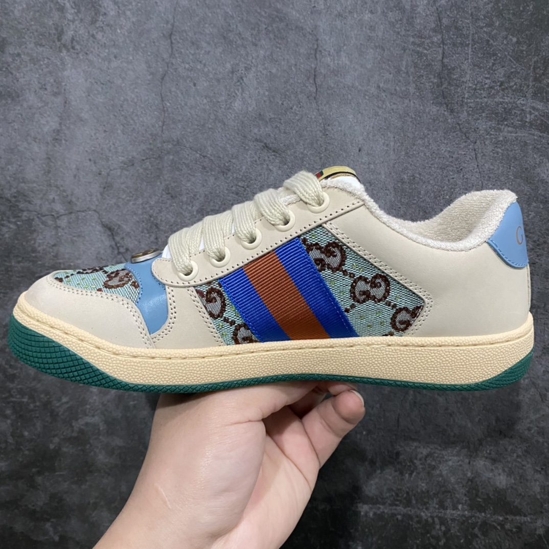 图片[2]-顶级代购版 Gucci做旧小脏鞋 ZP开发 原版开模 金属双G水晶圆柱形标 Gucci原版纹织带 真正水洗布标 鞋面擦色牛皮拼接经典双G布面料，皮面切口全油边封口工艺，原版毛巾布里细腻柔软更舒适透气，垫脚乳胶注塑一体，私模钢印，双色原版TPU大底(下层宽，上层窄) 配进口原版四边封干燥剂、原版18股鞋带，绿色盒子，与专柜配套包装一致 尺码：女34-40 男38-45-选品中心