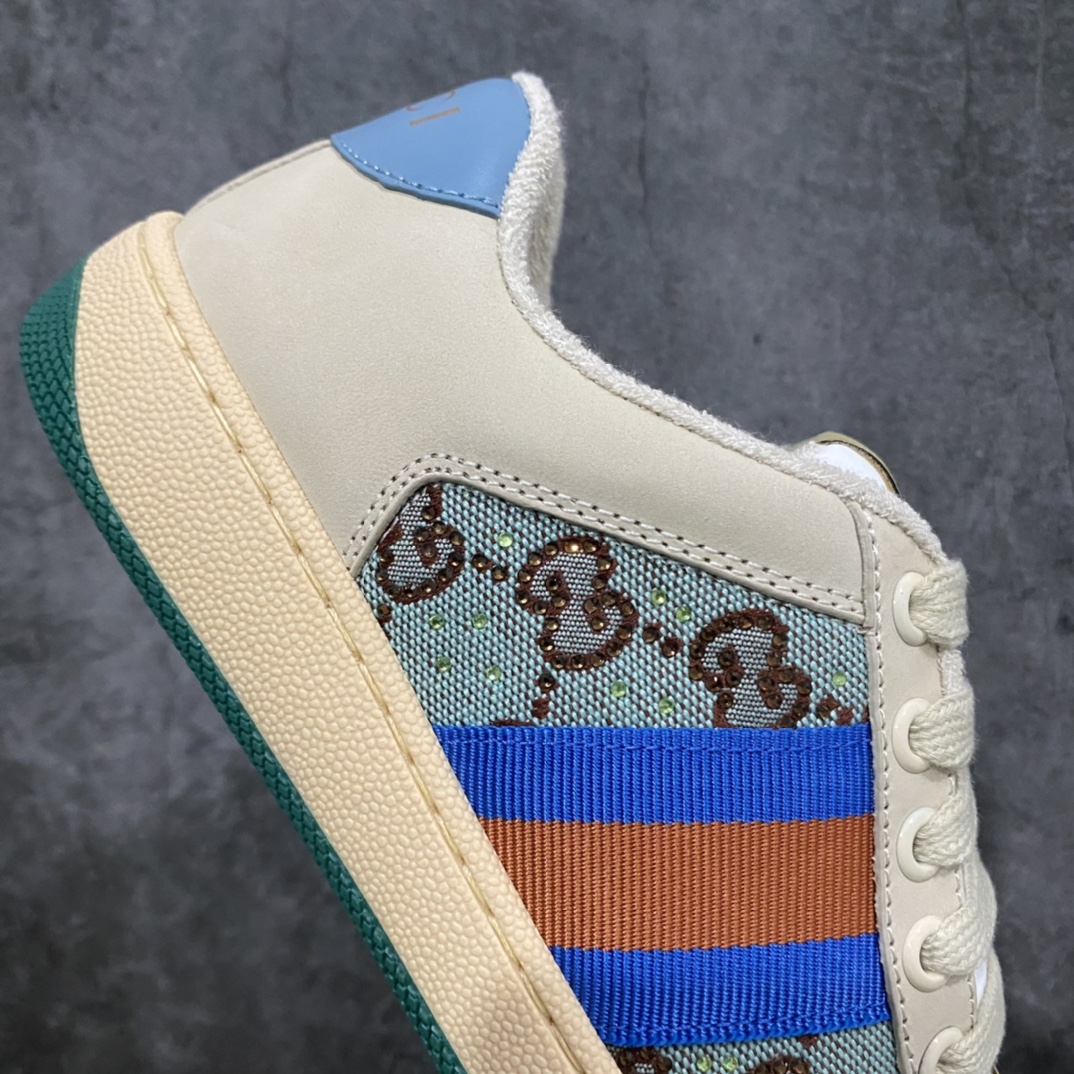 图片[8]-顶级代购版 Gucci做旧小脏鞋 ZP开发 原版开模 金属双G水晶圆柱形标 Gucci原版纹织带 真正水洗布标 鞋面擦色牛皮拼接经典双G布面料，皮面切口全油边封口工艺，原版毛巾布里细腻柔软更舒适透气，垫脚乳胶注塑一体，私模钢印，双色原版TPU大底(下层宽，上层窄) 配进口原版四边封干燥剂、原版18股鞋带，绿色盒子，与专柜配套包装一致 尺码：女34-40 男38-45-选品中心