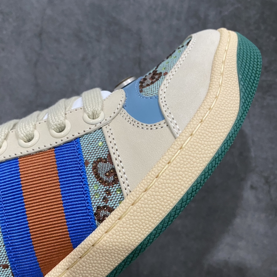 图片[7]-顶级代购版 Gucci做旧小脏鞋 ZP开发 原版开模 金属双G水晶圆柱形标 Gucci原版纹织带 真正水洗布标 鞋面擦色牛皮拼接经典双G布面料，皮面切口全油边封口工艺，原版毛巾布里细腻柔软更舒适透气，垫脚乳胶注塑一体，私模钢印，双色原版TPU大底(下层宽，上层窄) 配进口原版四边封干燥剂、原版18股鞋带，绿色盒子，与专柜配套包装一致 尺码：女34-40 男38-45-选品中心