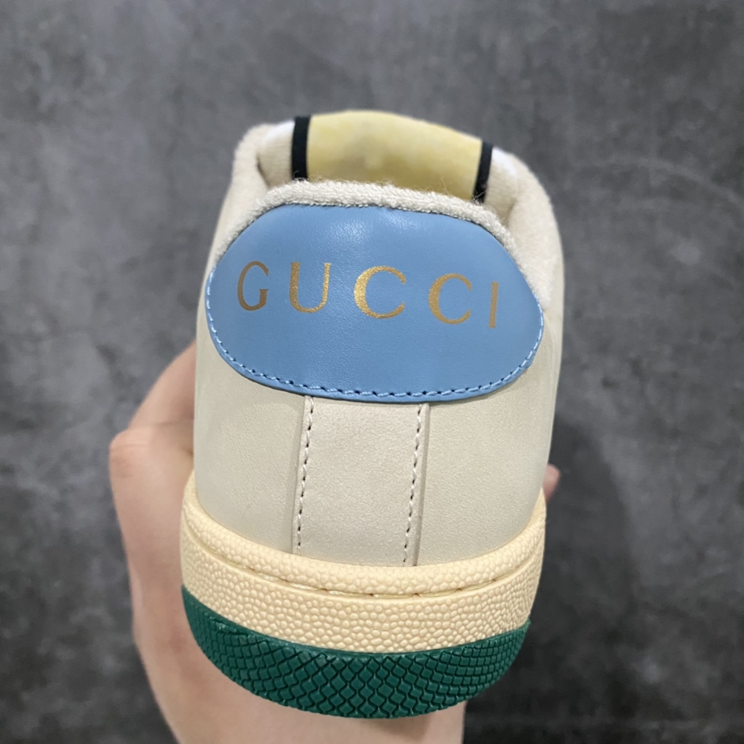图片[4]-顶级代购版 Gucci做旧小脏鞋 ZP开发 原版开模 金属双G水晶圆柱形标 Gucci原版纹织带 真正水洗布标 鞋面擦色牛皮拼接经典双G布面料，皮面切口全油边封口工艺，原版毛巾布里细腻柔软更舒适透气，垫脚乳胶注塑一体，私模钢印，双色原版TPU大底(下层宽，上层窄) 配进口原版四边封干燥剂、原版18股鞋带，绿色盒子，与专柜配套包装一致 尺码：女34-40 男38-45-选品中心