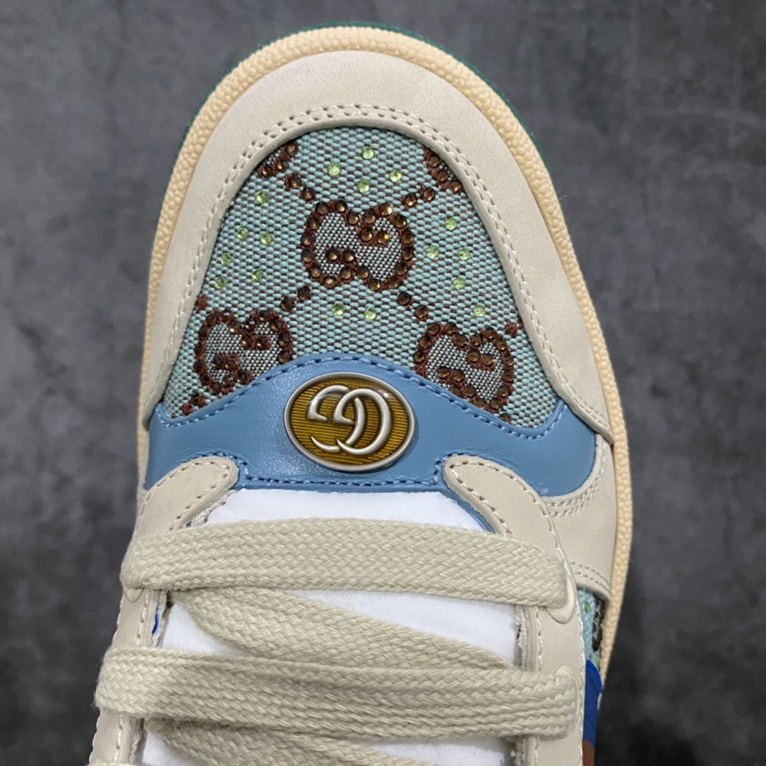 图片[5]-顶级代购版 Gucci做旧小脏鞋 ZP开发 原版开模 金属双G水晶圆柱形标 Gucci原版纹织带 真正水洗布标 鞋面擦色牛皮拼接经典双G布面料，皮面切口全油边封口工艺，原版毛巾布里细腻柔软更舒适透气，垫脚乳胶注塑一体，私模钢印，双色原版TPU大底(下层宽，上层窄) 配进口原版四边封干燥剂、原版18股鞋带，绿色盒子，与专柜配套包装一致 尺码：女34-40 男38-45-选品中心