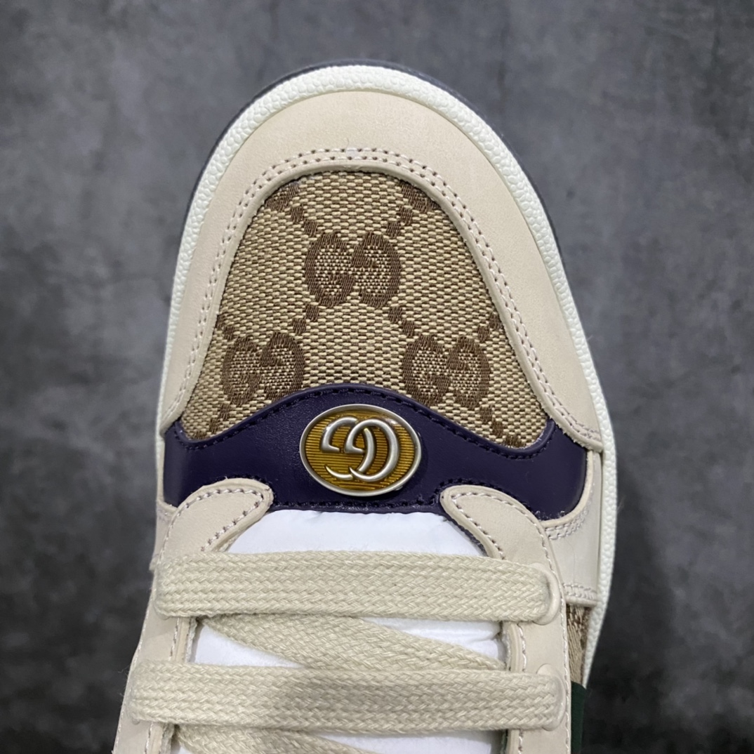 图片[5]-顶级代购版 Gucci做旧小脏鞋 ZP开发 原版开模 金属双G水晶圆柱形标 Gucci原版纹织带 真正水洗布标 鞋面擦色牛皮拼接经典双G布面料，皮面切口全油边封口工艺，原版毛巾布里细腻柔软更舒适透气，垫脚乳胶注塑一体，私模钢印，双色原版TPU大底(下层宽，上层窄) 配进口原版四边封干燥剂、原版18股鞋带，绿色盒子，与专柜配套包装一致 尺码：女34-40 男38-45-选品中心