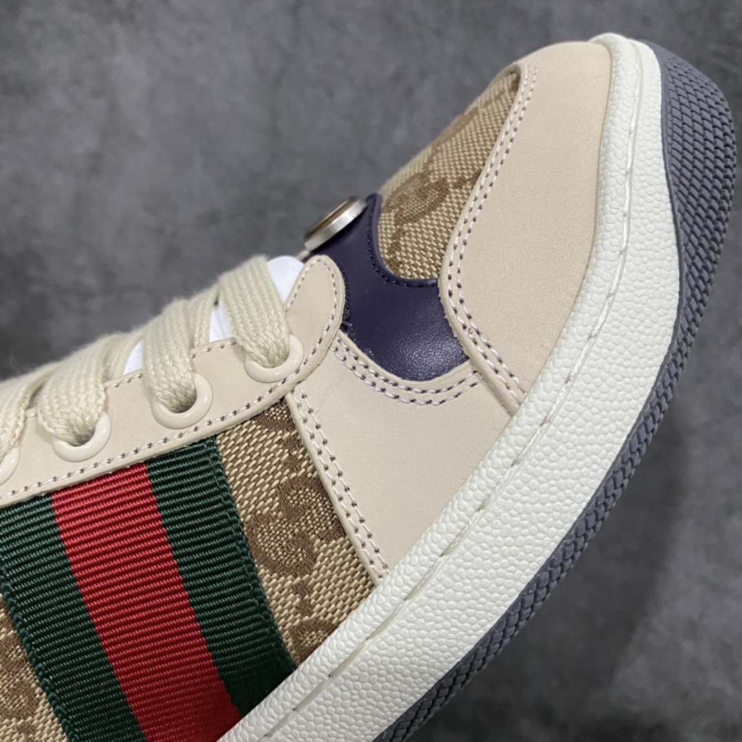 图片[6]-顶级代购版 Gucci做旧小脏鞋 ZP开发 原版开模 金属双G水晶圆柱形标 Gucci原版纹织带 真正水洗布标 鞋面擦色牛皮拼接经典双G布面料，皮面切口全油边封口工艺，原版毛巾布里细腻柔软更舒适透气，垫脚乳胶注塑一体，私模钢印，双色原版TPU大底(下层宽，上层窄) 配进口原版四边封干燥剂、原版18股鞋带，绿色盒子，与专柜配套包装一致 尺码：女34-40 男38-45-选品中心