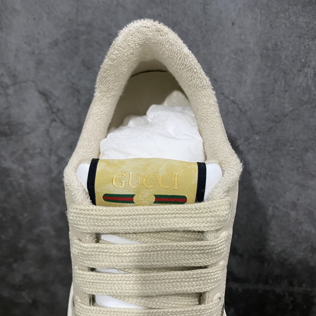 图片[8]-顶级代购版 Gucci做旧小脏鞋 ZP开发 原版开模 金属双G水晶圆柱形标 Gucci原版纹织带 真正水洗布标 鞋面擦色牛皮拼接经典双G布面料，皮面切口全油边封口工艺，原版毛巾布里细腻柔软更舒适透气，垫脚乳胶注塑一体，私模钢印，双色原版TPU大底(下层宽，上层窄) 配进口原版四边封干燥剂、原版18股鞋带，绿色盒子，与专柜配套包装一致 尺码：女34-40 男38-45-选品中心