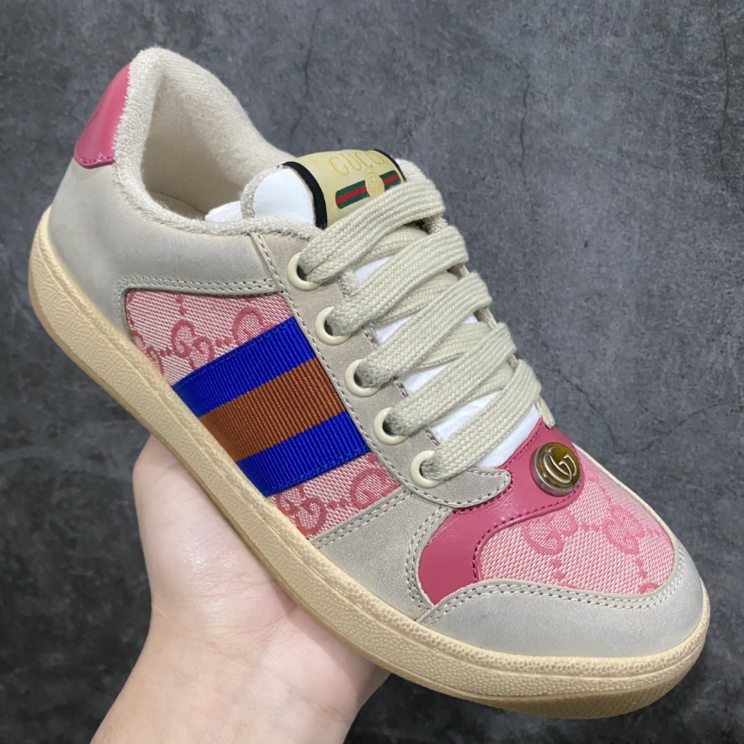 图片[3]-顶级代购版 Gucci做旧小脏鞋 ZP开发 原版开模 金属双G水晶圆柱形标 Gucci原版纹织带 真正水洗布标 鞋面擦色牛皮拼接经典双G布面料，皮面切口全油边封口工艺，原版毛巾布里细腻柔软更舒适透气，垫脚乳胶注塑一体，私模钢印，双色原版TPU大底(下层宽，上层窄) 配进口原版四边封干燥剂、原版18股鞋带，绿色盒子，与专柜配套包装一致 尺码：女34-40 男38-45-选品中心