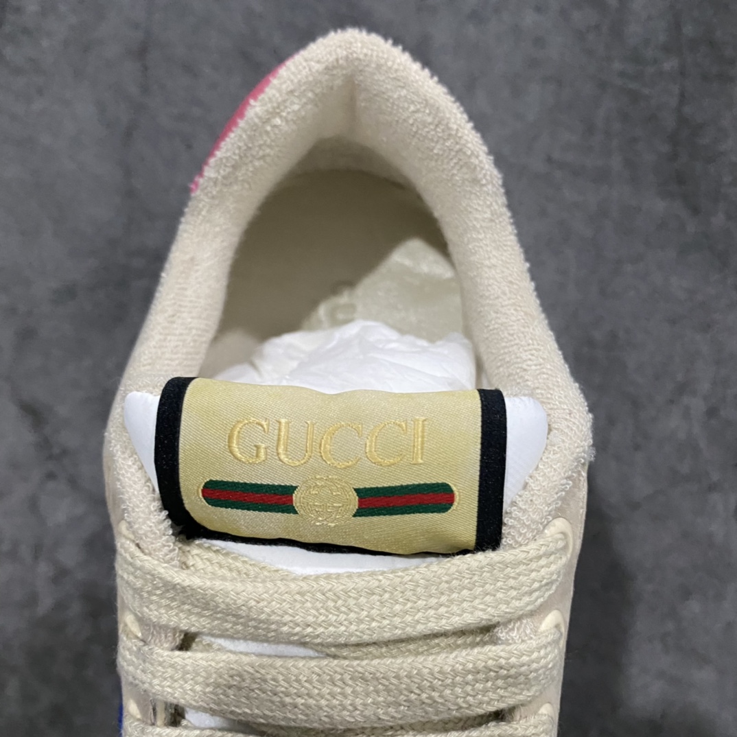 图片[8]-顶级代购版 Gucci做旧小脏鞋 ZP开发 原版开模 金属双G水晶圆柱形标 Gucci原版纹织带 真正水洗布标 鞋面擦色牛皮拼接经典双G布面料，皮面切口全油边封口工艺，原版毛巾布里细腻柔软更舒适透气，垫脚乳胶注塑一体，私模钢印，双色原版TPU大底(下层宽，上层窄) 配进口原版四边封干燥剂、原版18股鞋带，绿色盒子，与专柜配套包装一致 尺码：女34-40 男38-45-选品中心