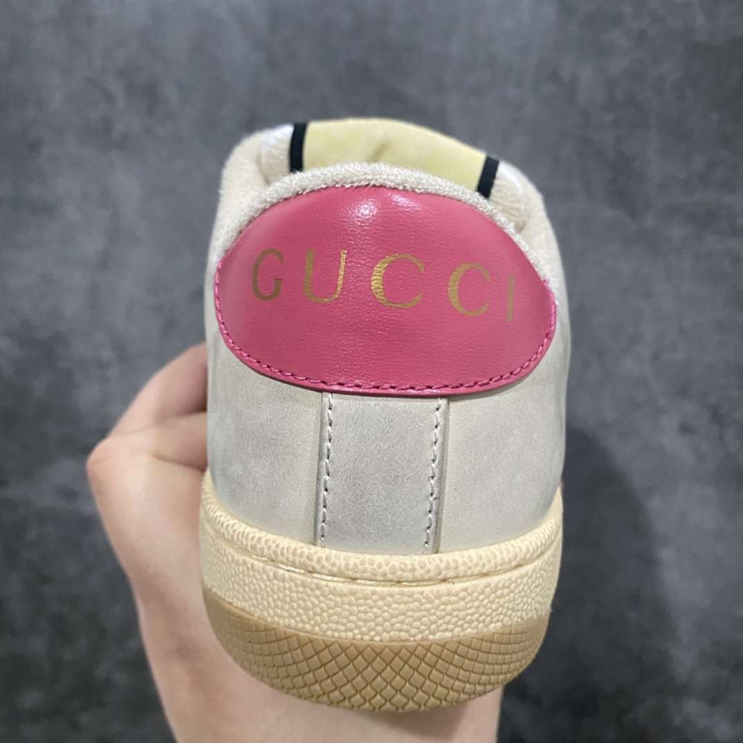 图片[4]-顶级代购版 Gucci做旧小脏鞋 ZP开发 原版开模 金属双G水晶圆柱形标 Gucci原版纹织带 真正水洗布标 鞋面擦色牛皮拼接经典双G布面料，皮面切口全油边封口工艺，原版毛巾布里细腻柔软更舒适透气，垫脚乳胶注塑一体，私模钢印，双色原版TPU大底(下层宽，上层窄) 配进口原版四边封干燥剂、原版18股鞋带，绿色盒子，与专柜配套包装一致 尺码：女34-40 男38-45-选品中心