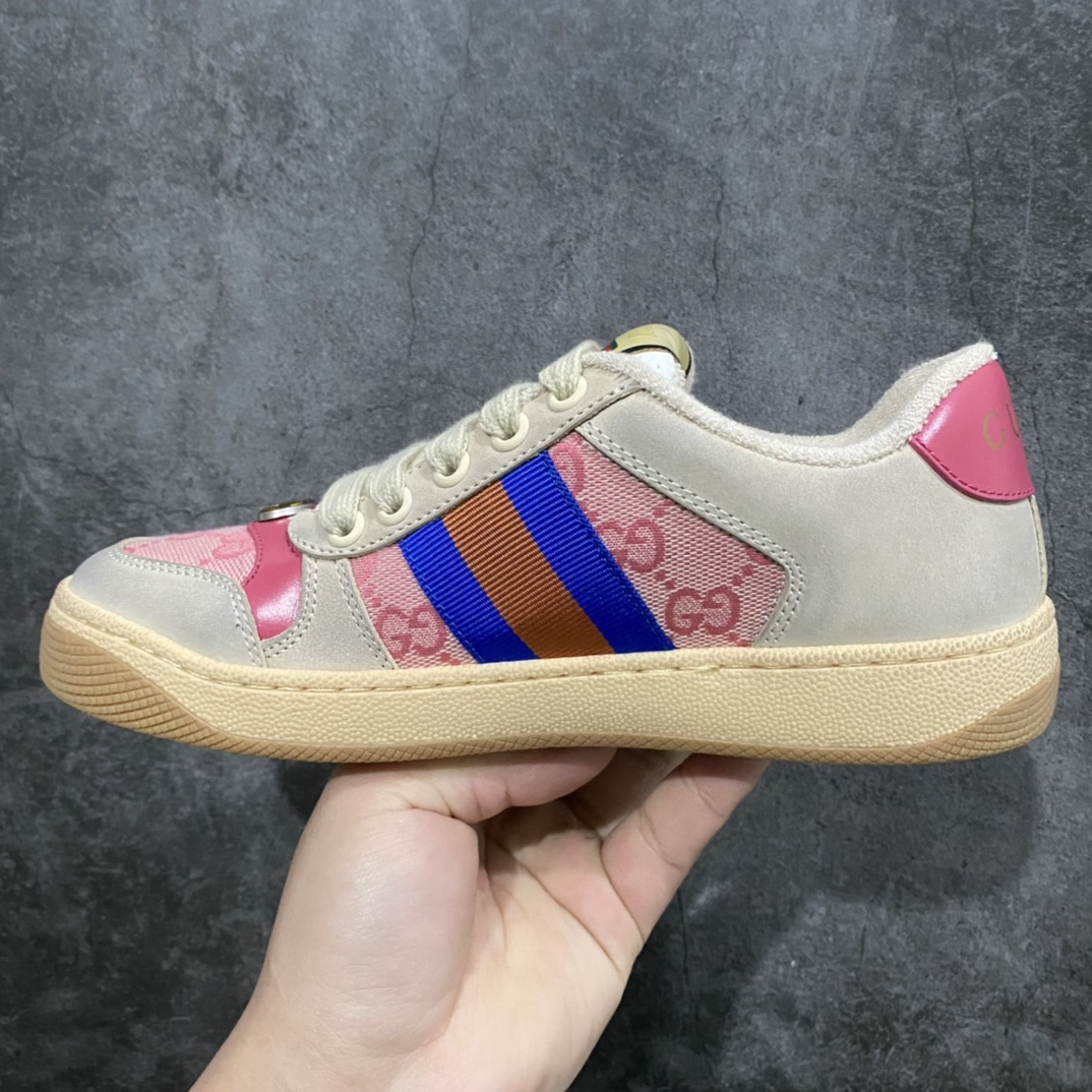 图片[2]-顶级代购版 Gucci做旧小脏鞋 ZP开发 原版开模 金属双G水晶圆柱形标 Gucci原版纹织带 真正水洗布标 鞋面擦色牛皮拼接经典双G布面料，皮面切口全油边封口工艺，原版毛巾布里细腻柔软更舒适透气，垫脚乳胶注塑一体，私模钢印，双色原版TPU大底(下层宽，上层窄) 配进口原版四边封干燥剂、原版18股鞋带，绿色盒子，与专柜配套包装一致 尺码：女34-40 男38-45-选品中心
