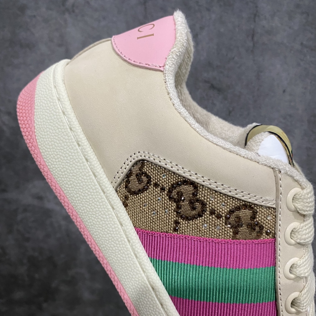 图片[7]-顶级代购版 Gucci做旧小脏鞋 ZP开发 原版开模 金属双G水晶圆柱形标 Gucci原版纹织带 真正水洗布标 鞋面擦色牛皮拼接经典双G布面料，皮面切口全油边封口工艺，原版毛巾布里细腻柔软更舒适透气，垫脚乳胶注塑一体，私模钢印，双色原版TPU大底(下层宽，上层窄) 配进口原版四边封干燥剂、原版18股鞋带，绿色盒子，与专柜配套包装一致 尺码：女34-40 男38-45-选品中心