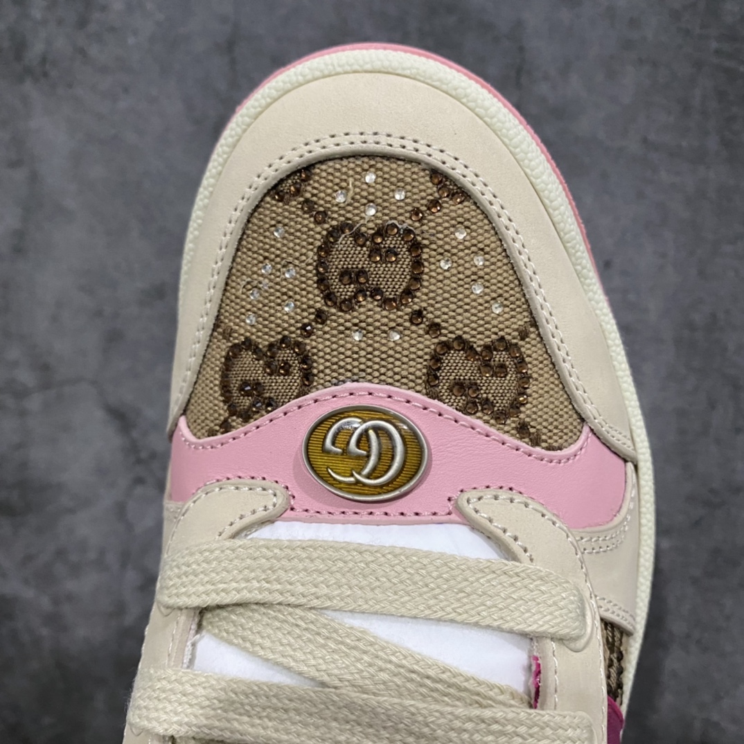 图片[5]-顶级代购版 Gucci做旧小脏鞋 ZP开发 原版开模 金属双G水晶圆柱形标 Gucci原版纹织带 真正水洗布标 鞋面擦色牛皮拼接经典双G布面料，皮面切口全油边封口工艺，原版毛巾布里细腻柔软更舒适透气，垫脚乳胶注塑一体，私模钢印，双色原版TPU大底(下层宽，上层窄) 配进口原版四边封干燥剂、原版18股鞋带，绿色盒子，与专柜配套包装一致 尺码：女34-40 男38-45-选品中心