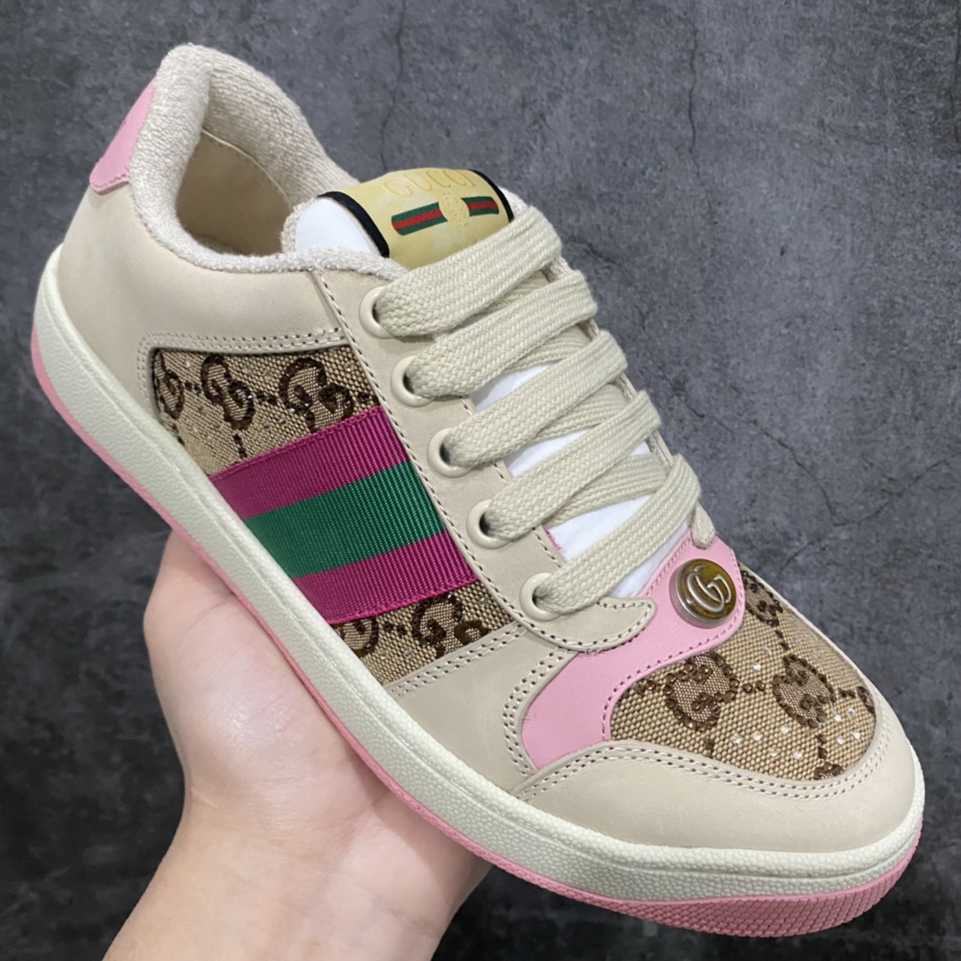 图片[3]-顶级代购版 Gucci做旧小脏鞋 ZP开发 原版开模 金属双G水晶圆柱形标 Gucci原版纹织带 真正水洗布标 鞋面擦色牛皮拼接经典双G布面料，皮面切口全油边封口工艺，原版毛巾布里细腻柔软更舒适透气，垫脚乳胶注塑一体，私模钢印，双色原版TPU大底(下层宽，上层窄) 配进口原版四边封干燥剂、原版18股鞋带，绿色盒子，与专柜配套包装一致 尺码：女34-40 男38-45-选品中心