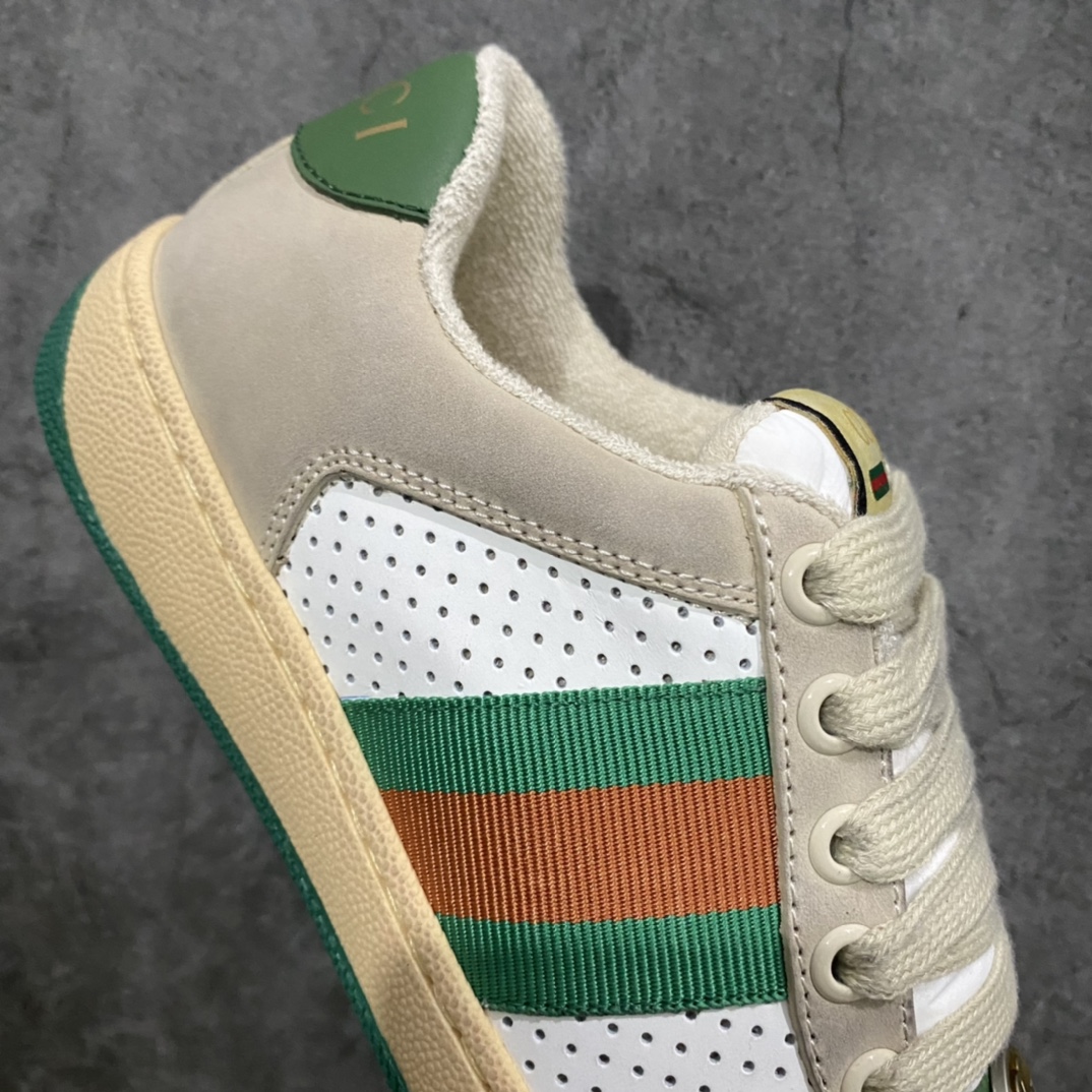 图片[6]-顶级代购版 Gucci做旧小脏鞋 ZP开发 原版开模 金属双G水晶圆柱形标 Gucci原版纹织带 真正水洗布标 鞋面擦色牛皮拼接经典双G布面料，皮面切口全油边封口工艺，原版毛巾布里细腻柔软更舒适透气，垫脚乳胶注塑一体，私模钢印，双色原版TPU大底(下层宽，上层窄) 配进口原版四边封干燥剂、原版18股鞋带，绿色盒子，与专柜配套包装一致 尺码：女34-40 男38-45-选品中心