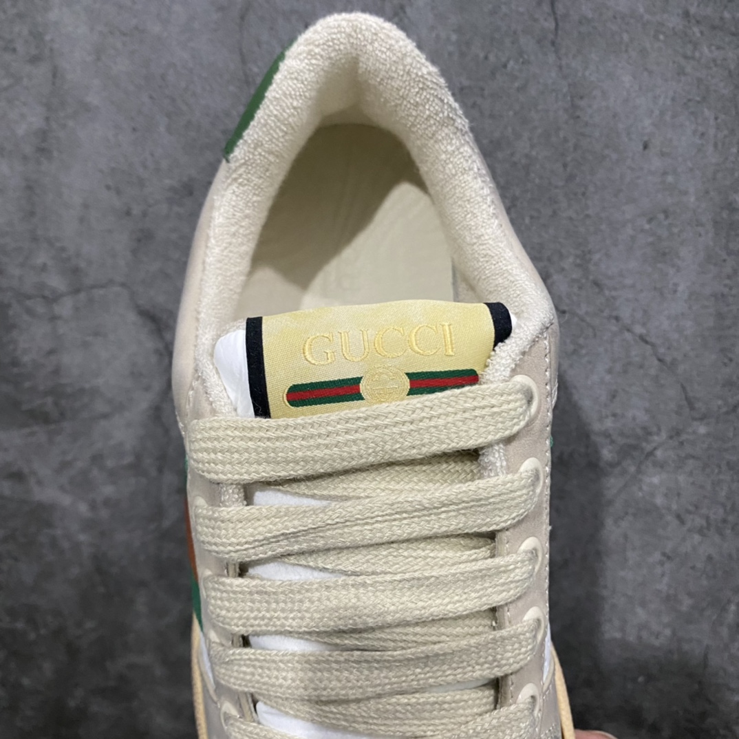 图片[8]-顶级代购版 Gucci做旧小脏鞋 ZP开发 原版开模 金属双G水晶圆柱形标 Gucci原版纹织带 真正水洗布标 鞋面擦色牛皮拼接经典双G布面料，皮面切口全油边封口工艺，原版毛巾布里细腻柔软更舒适透气，垫脚乳胶注塑一体，私模钢印，双色原版TPU大底(下层宽，上层窄) 配进口原版四边封干燥剂、原版18股鞋带，绿色盒子，与专柜配套包装一致 尺码：女34-40 男38-45-选品中心