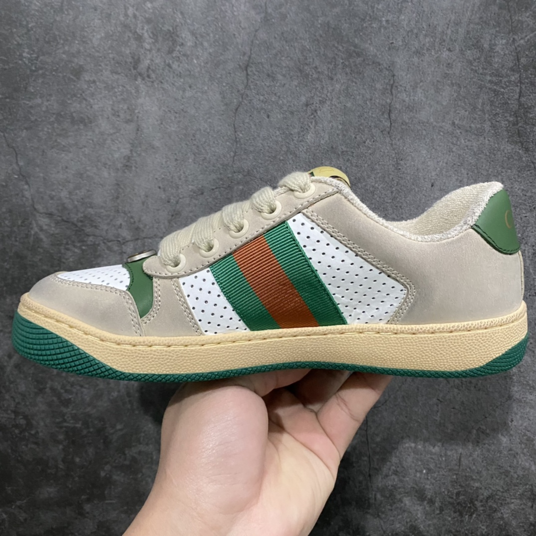 图片[2]-顶级代购版 Gucci做旧小脏鞋 ZP开发 原版开模 金属双G水晶圆柱形标 Gucci原版纹织带 真正水洗布标 鞋面擦色牛皮拼接经典双G布面料，皮面切口全油边封口工艺，原版毛巾布里细腻柔软更舒适透气，垫脚乳胶注塑一体，私模钢印，双色原版TPU大底(下层宽，上层窄) 配进口原版四边封干燥剂、原版18股鞋带，绿色盒子，与专柜配套包装一致 尺码：女34-40 男38-45-选品中心