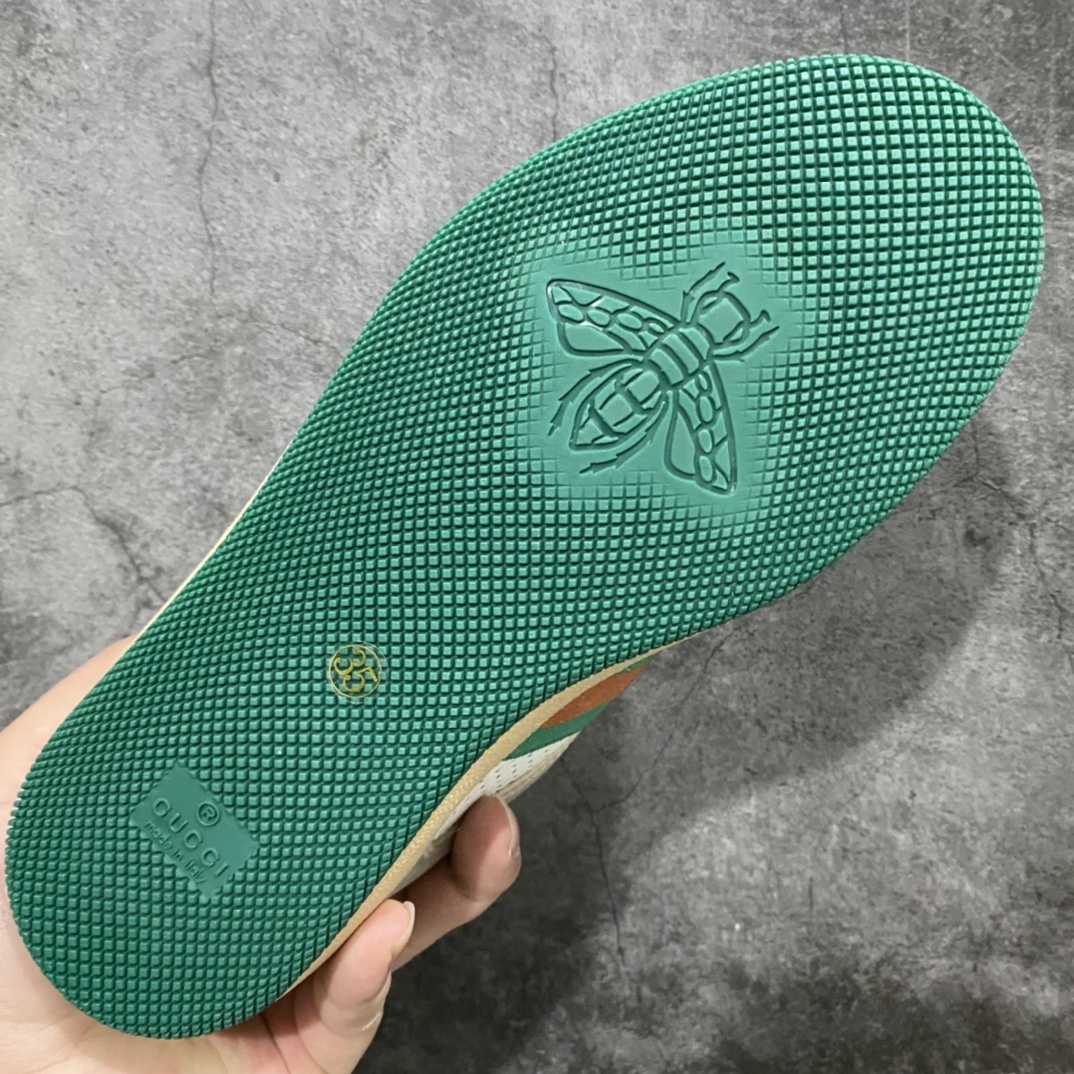 图片[9]-顶级代购版 Gucci做旧小脏鞋 ZP开发 原版开模 金属双G水晶圆柱形标 Gucci原版纹织带 真正水洗布标 鞋面擦色牛皮拼接经典双G布面料，皮面切口全油边封口工艺，原版毛巾布里细腻柔软更舒适透气，垫脚乳胶注塑一体，私模钢印，双色原版TPU大底(下层宽，上层窄) 配进口原版四边封干燥剂、原版18股鞋带，绿色盒子，与专柜配套包装一致 尺码：女34-40 男38-45-选品中心