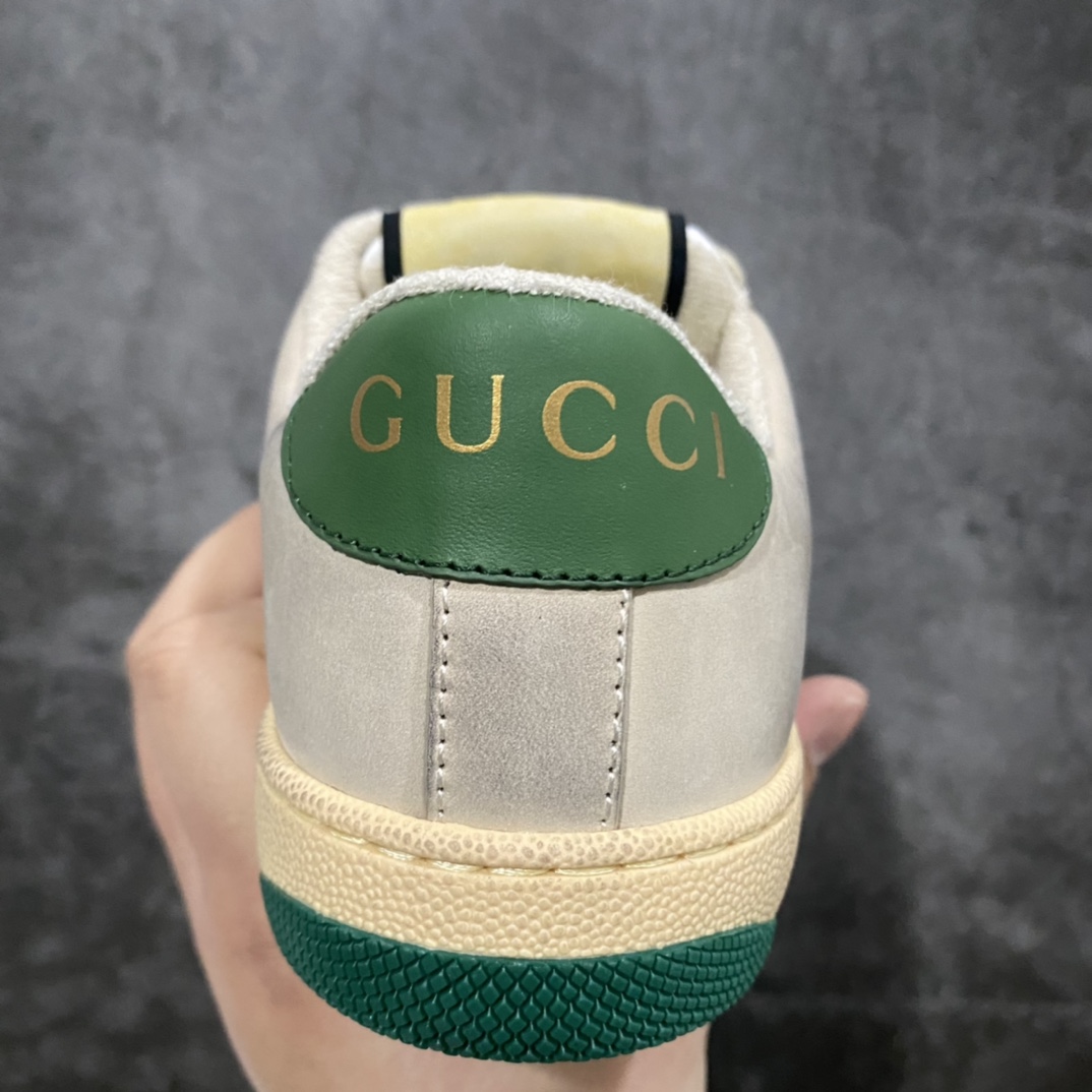 图片[4]-顶级代购版 Gucci做旧小脏鞋 ZP开发 原版开模 金属双G水晶圆柱形标 Gucci原版纹织带 真正水洗布标 鞋面擦色牛皮拼接经典双G布面料，皮面切口全油边封口工艺，原版毛巾布里细腻柔软更舒适透气，垫脚乳胶注塑一体，私模钢印，双色原版TPU大底(下层宽，上层窄) 配进口原版四边封干燥剂、原版18股鞋带，绿色盒子，与专柜配套包装一致 尺码：女34-40 男38-45-选品中心