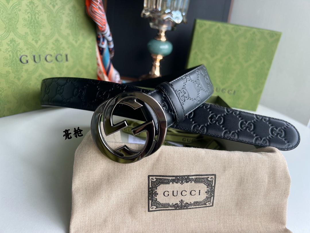 Gucci/古驰男款互扣式双G金属扣腰带