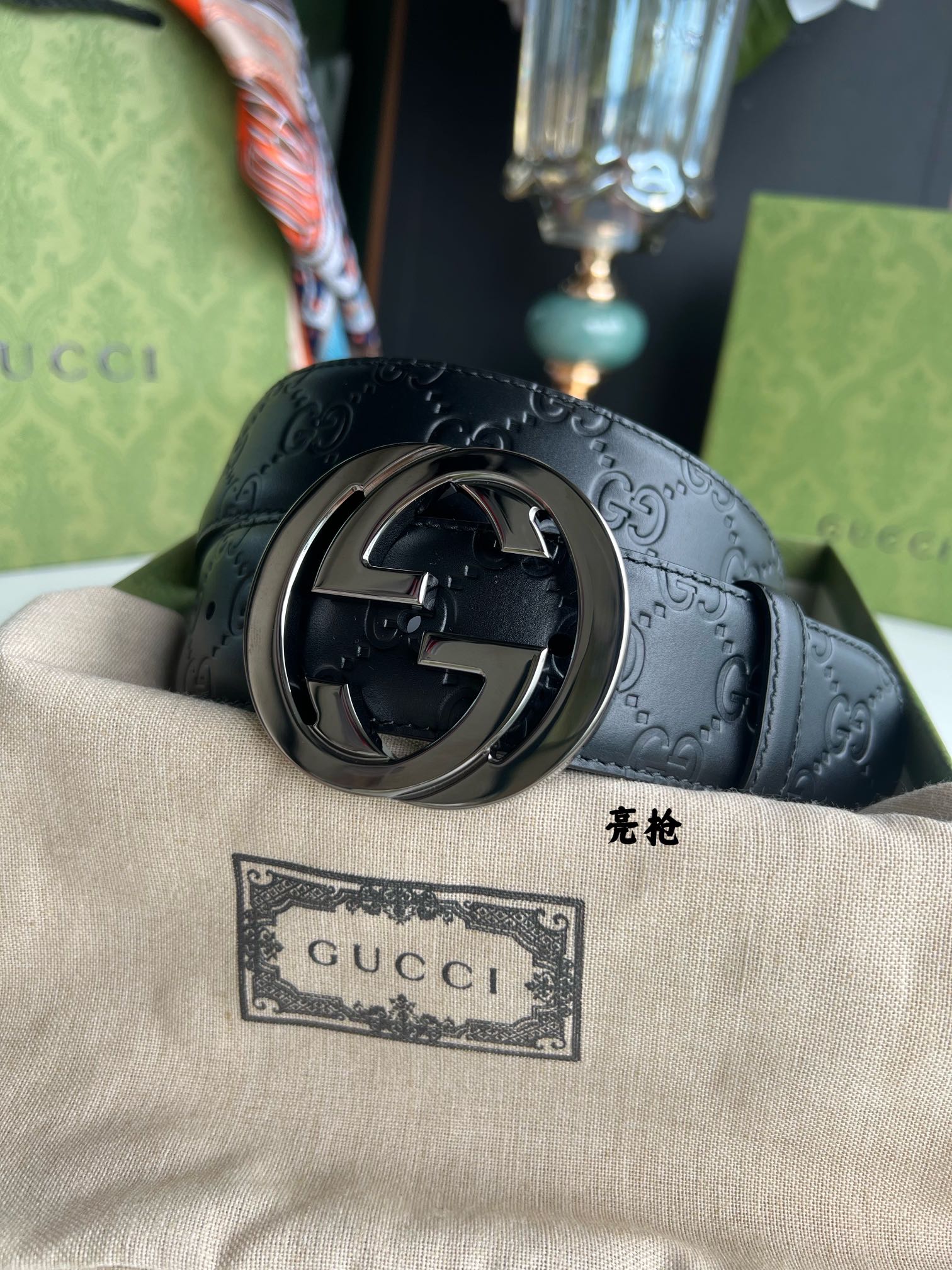 Gucci/古驰男款互扣式双G金属扣腰带