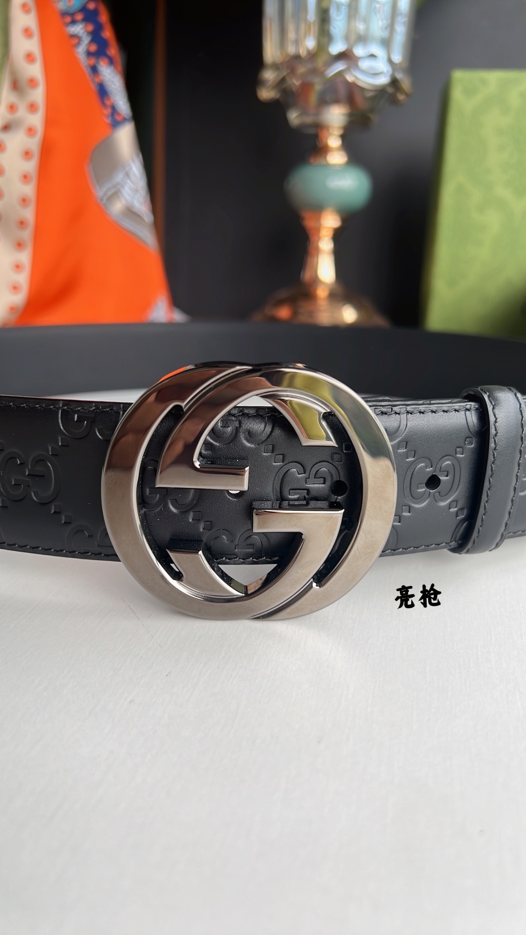 Gucci/古驰男款互扣式双G金属扣腰带